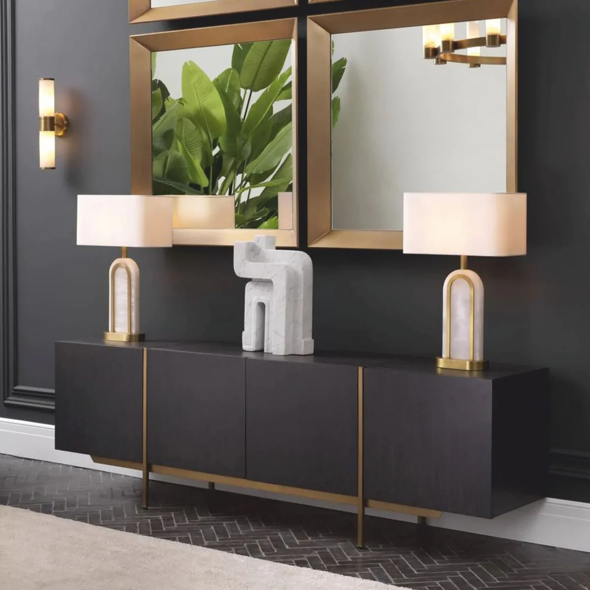 Luxury table lamp antique brass / alabaster / white H. 67 cm - Luxury Lights