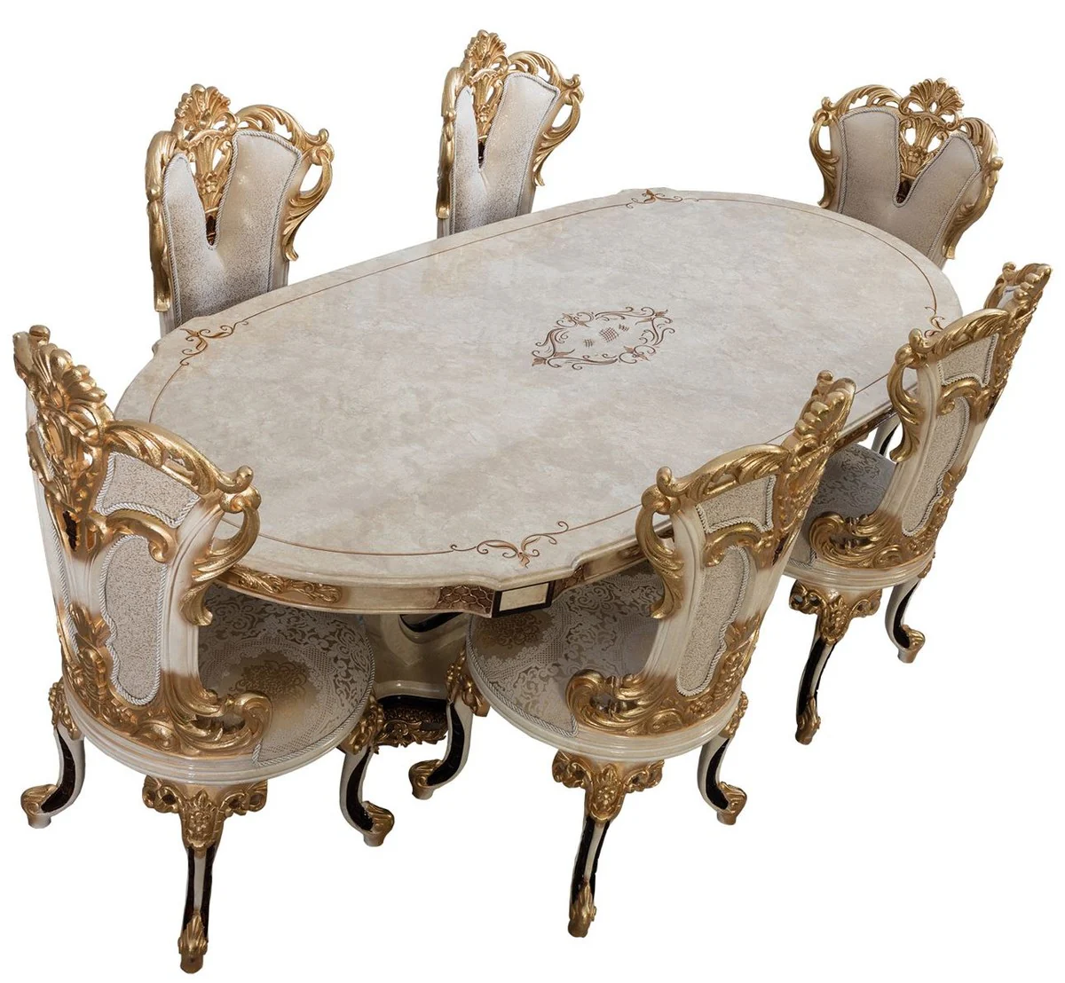 Luxury Baroque Dining Table Cream / Beige / Black / Gold - Oval Baroque Style Kitchen Table - Luxury Dining Room Furniture in Baroque Style - Baroque Dining Room Furniture - Baroque Furnishings