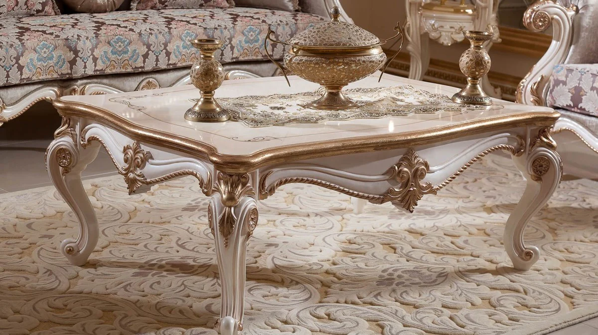 Luxus Barock Wohnzimmer Möbel Set Braun / Weiß / Gold