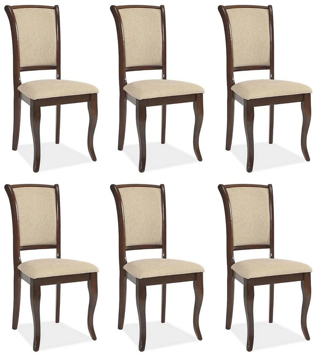 Art Nouveau dining room chair set of 6 cream / dark brown 44 x 44 x H. 96 cm - Elegant solid wood kitchen chairs - Baroque & Art Nouveau dining room furniture