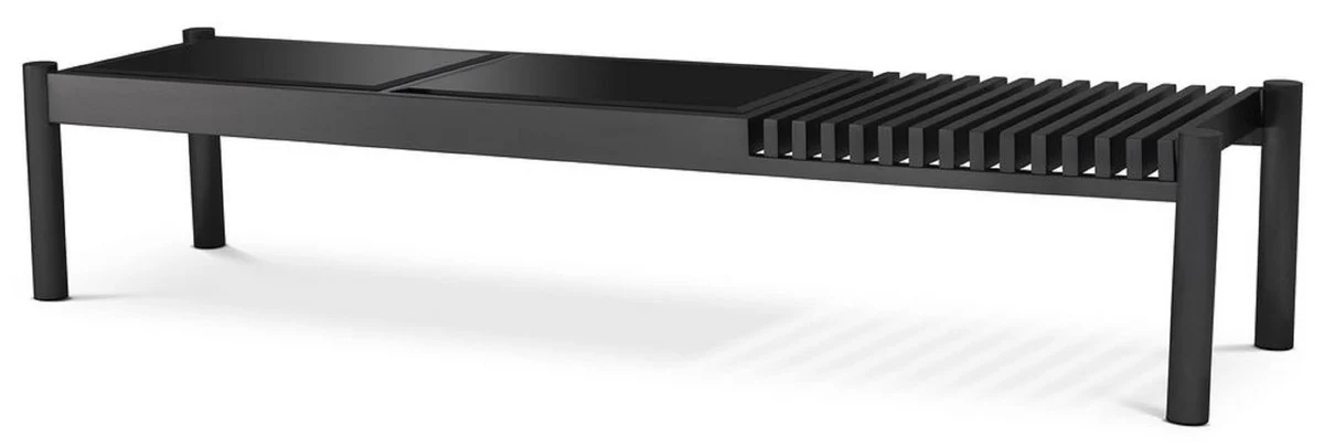 Luxury coffee table bronze / black 180 x 44 x H. 35.5 cm - stainless steel living room table with glass tops - living room furniture - luxury furniture