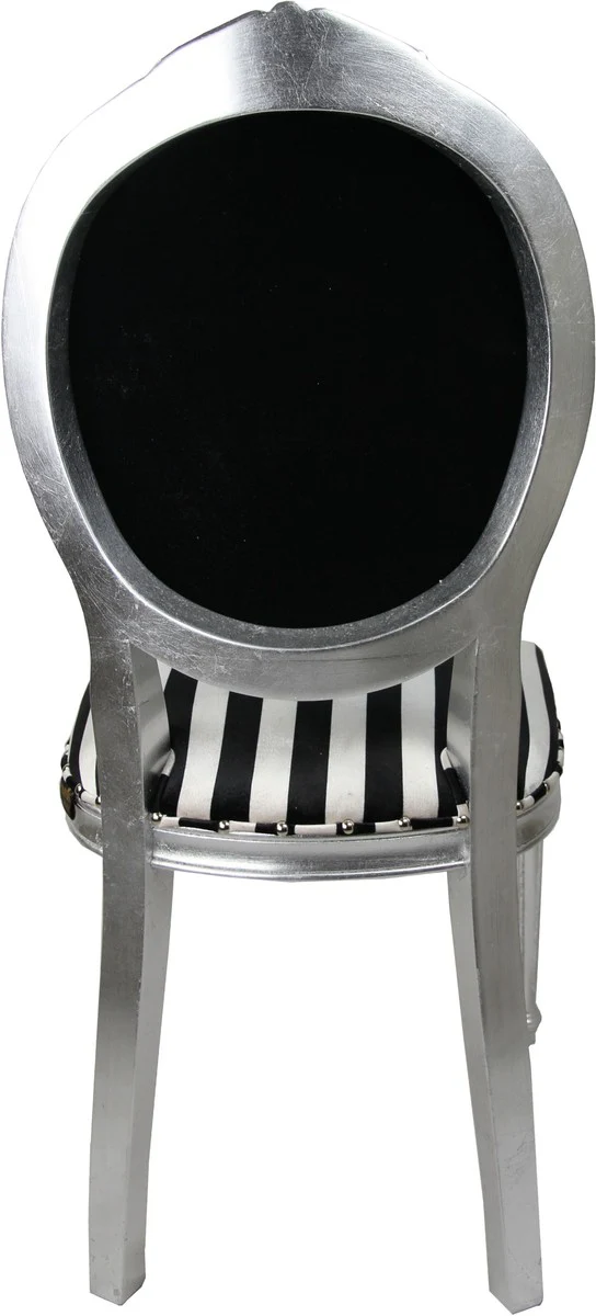 Pompöös by Luxury Baroque Dining Room Chair Black / White Stripes / Silver - Pink Lips - Pompööser Baroque Chair designed by Harald Glööckler