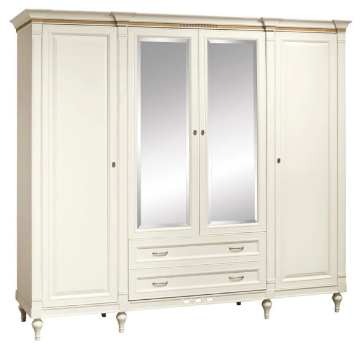 Luxury Art Nouveau bedroom cupboard cream color 238 x 64.7 x H. 210.6 cm - solid wood wardrobe with 4 doors and 2 drawers - Baroque & Art Nouveau bedroom furniture