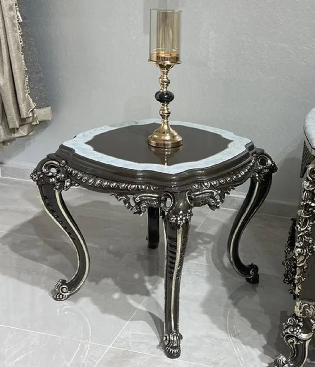Luxury baroque side table black / white / silver - handmade solid wood table in baroque style - luxury living room furniture in baroque style - baroque furniture - noble & magnificent