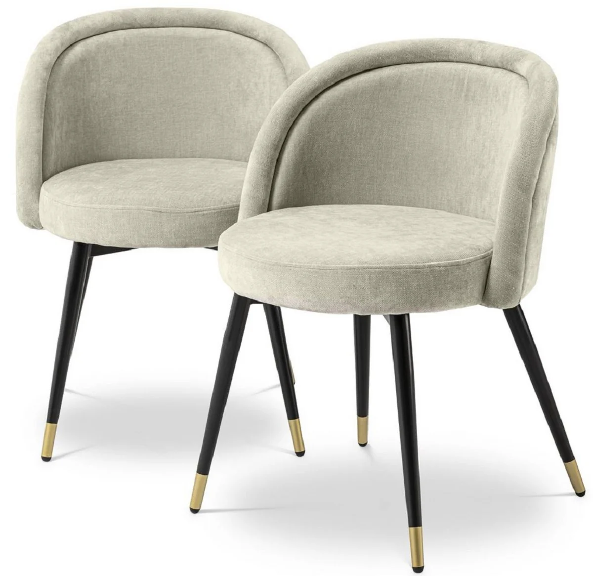 Luxury dining room chair set sand colors / black / brass 57.5 x 58 x H. 77 cm - Noble dining room chairs - Luxury dining room furniture