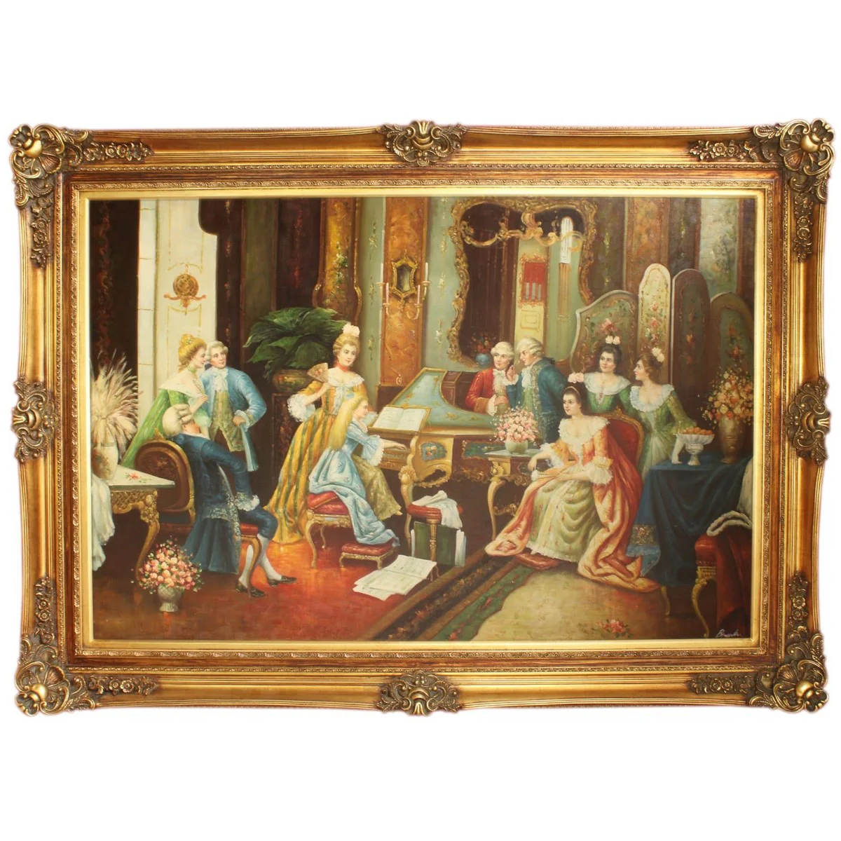 Huge hand-painted baroque oil painting society gold splendor frame 225 x 165 x 10 cm - solid material