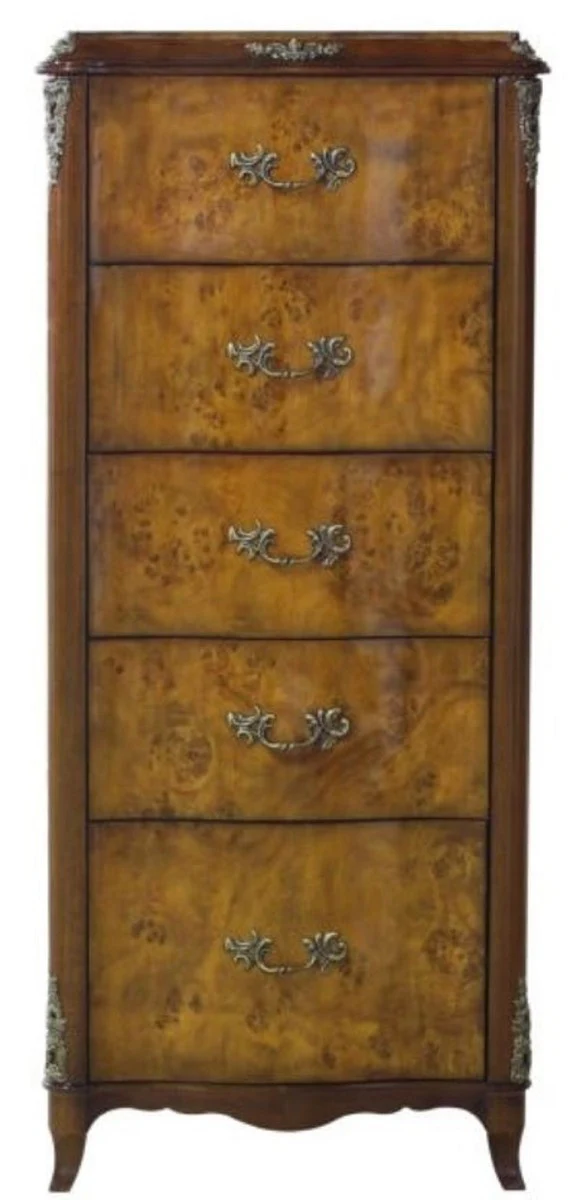 Luxury baroque chest of drawers with 5 drawers light brown / brown 56 x 36 x H. 128 cm - Baroque furniture