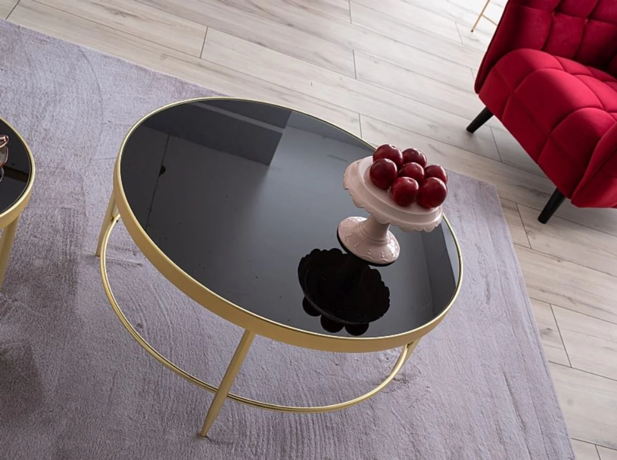 Luxury coffee table matt gold / black Ø 82 x H. 40 cm - Round living room table with glass top - Living room furniture