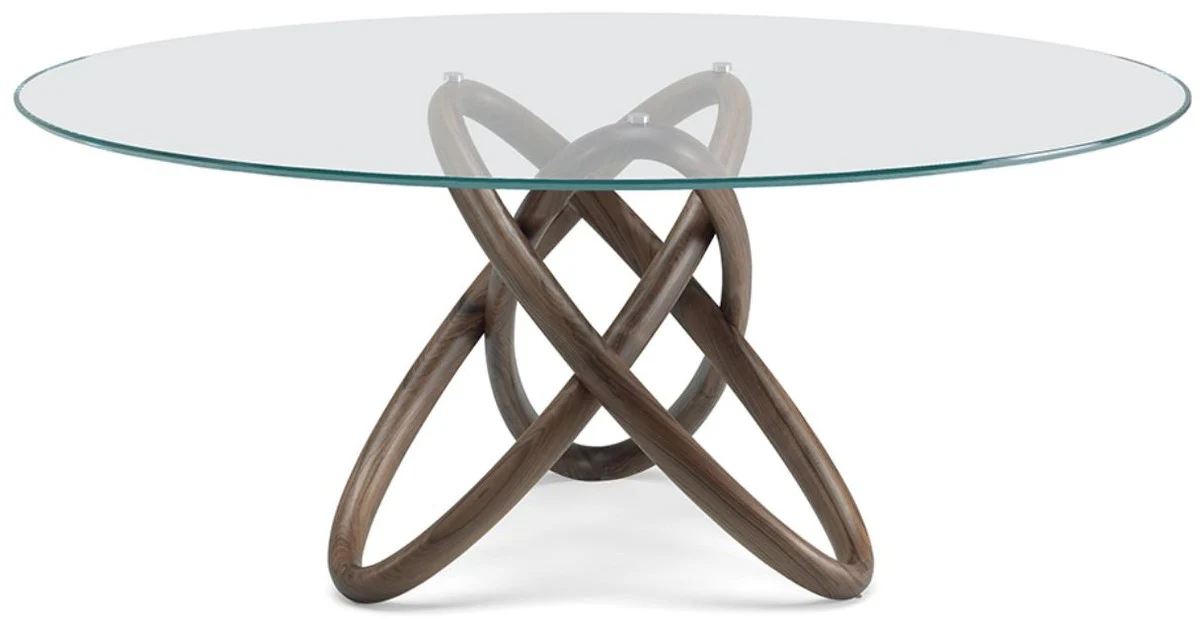 Designer dining table brown - Various table sizes - Modern round dining room table with glass top - Dining room furniture - Luxury quality - Made in Italy