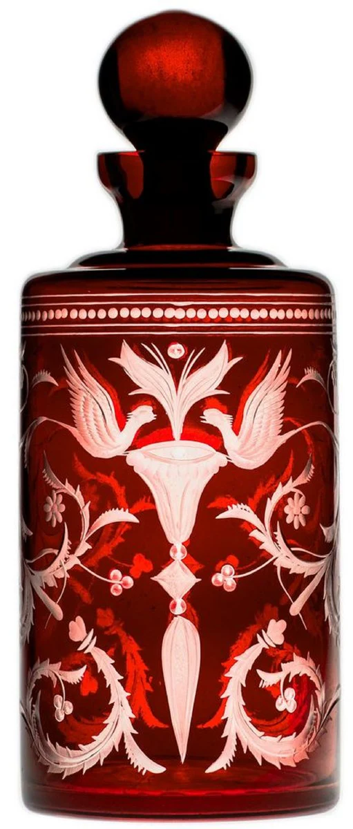 Luxury whiskey carafe red / silver Ø 12.5 x H. 20 cm - mouth-blown and hand-engraved glass carafe - hotel & restaurant accessories - luxury quality