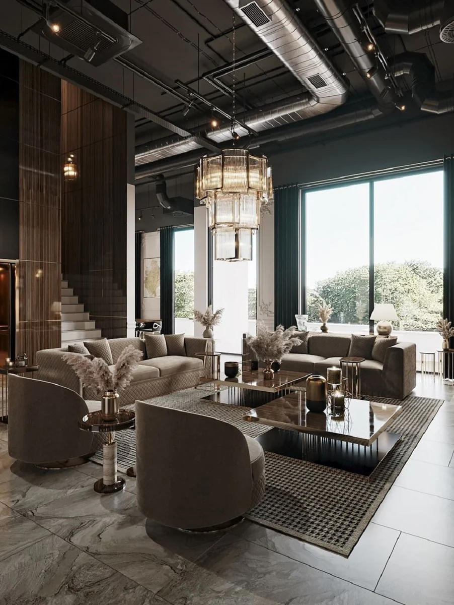 Luxury Living Room & Hotel Sofa Gray / Gold 260 cm