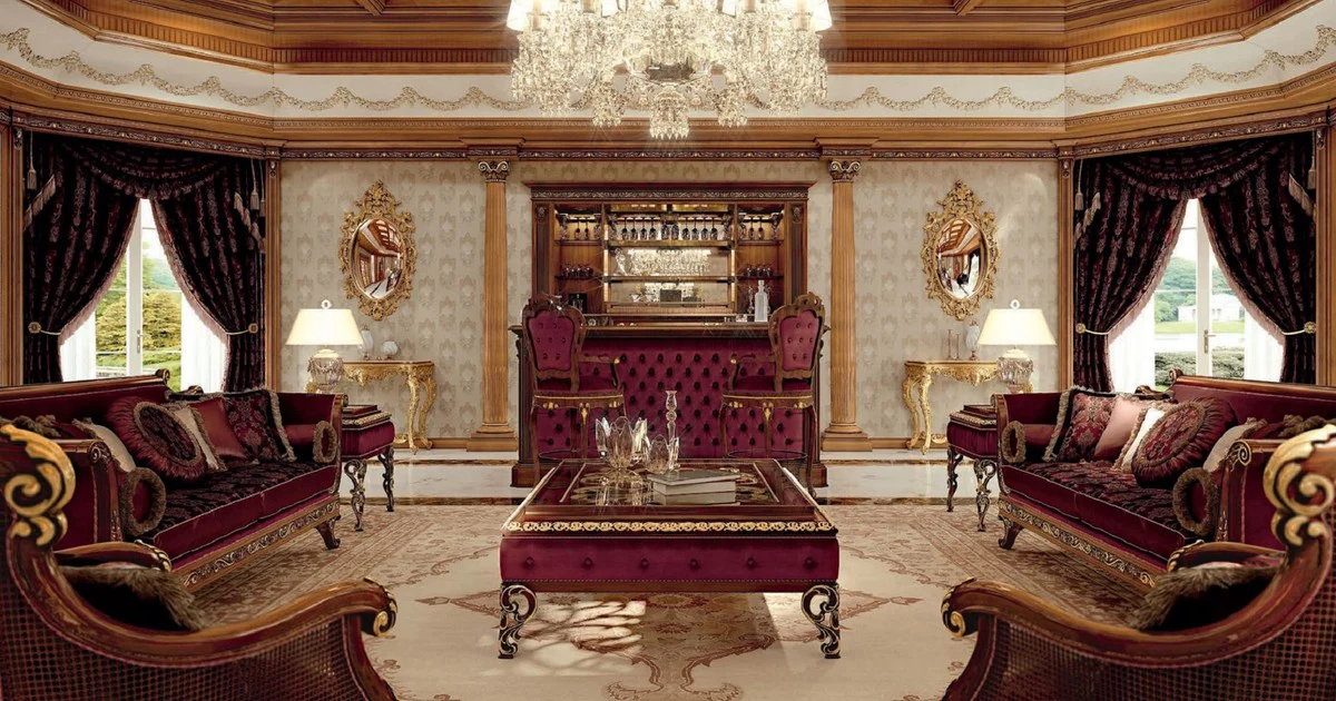 Luxury Baroque Sofa Purple / Brown / Gold - Baroque style living room sofa with elegant pattern - Baroque furniture - Baroque living room & hotel furniture - Luxury quality - Made in Italy