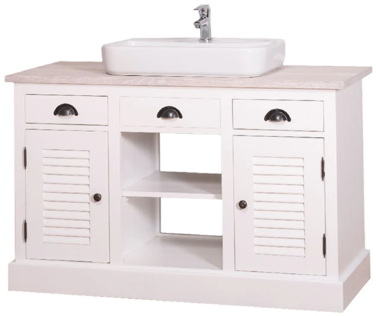 Country house style washbasin cabinet white / light gray 120 x 51 x H. 75 cm - washbasin with 2 doors and 3 drawers