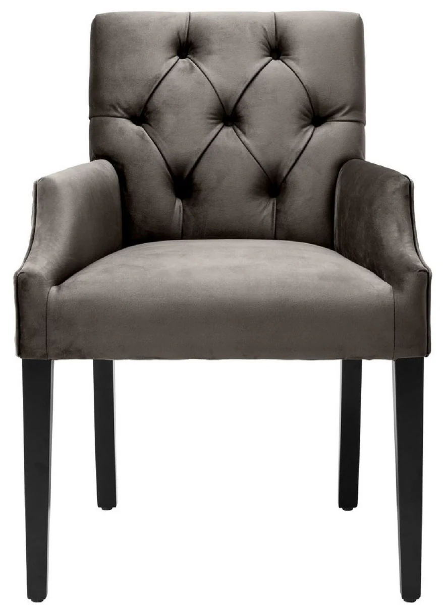 Luxury dining room chair with armrests gray / black 63 x 65 x H. 90 cm - Chesterfield kitchen chair with elegant velvet fabric - Luxury dining room furniture
