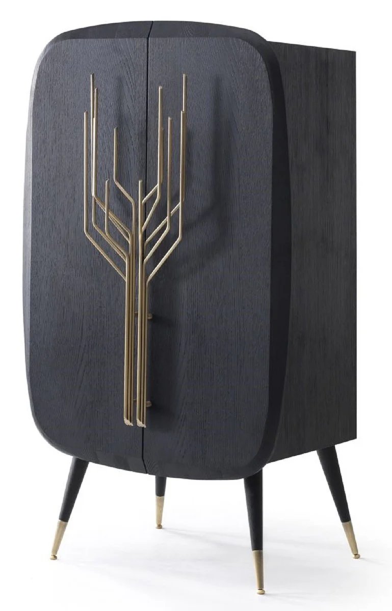 Luxury bar cabinet black / antique brass 88 x 55 x H. 152 cm - Solid wood wine cabinet with 2 doors - Living room furniture - Bar furniture - Hotel furniture - Luxury collection