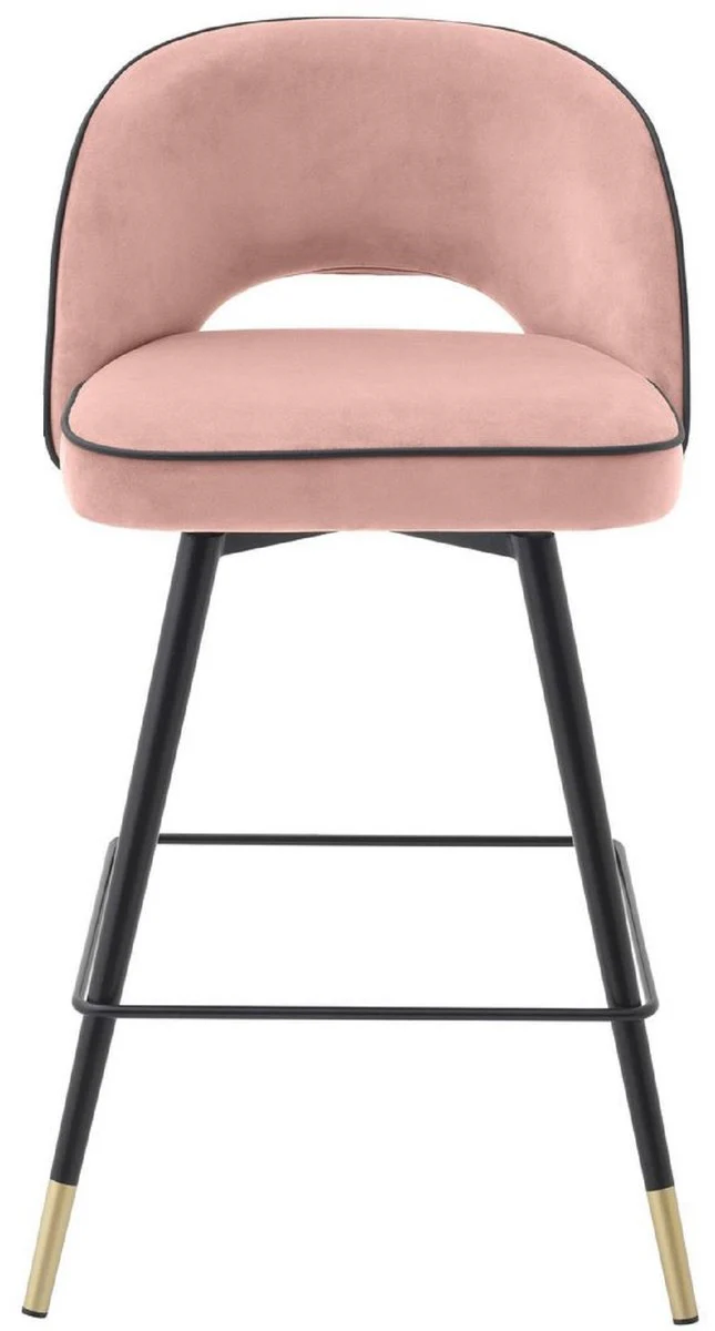 Luxury bar chair set pink / black / brass 51 x 52 x H. 92.5 cm - bar chairs with swivel seat and elegant velvet fabric - luxury bar furniture