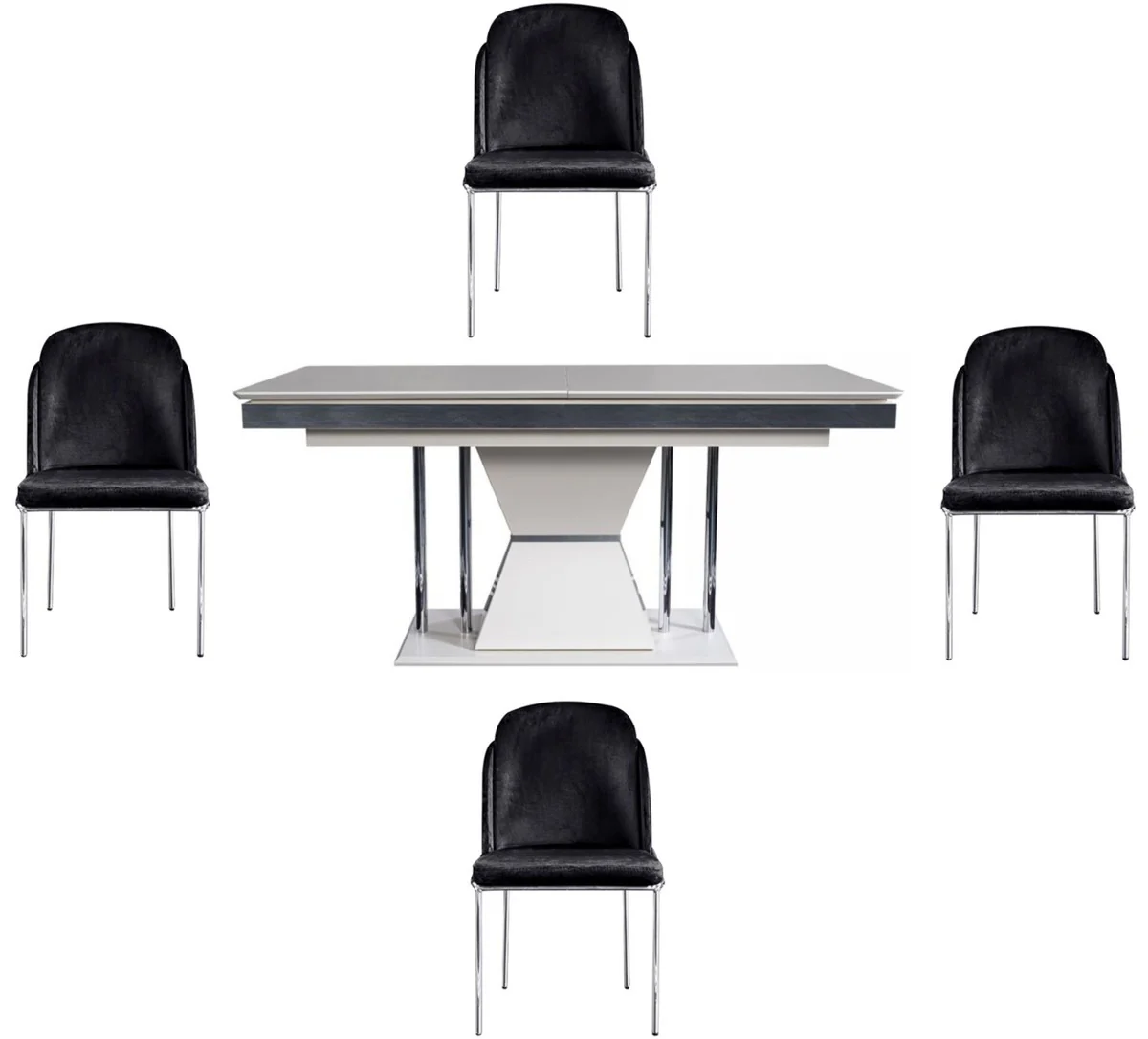 Luxury Art Deco Dining Room Set Black / White / Gray / Silver - 1 Dining Room Table & 4 Dining Chairs - Elegant Art Deco Dining Room Furniture