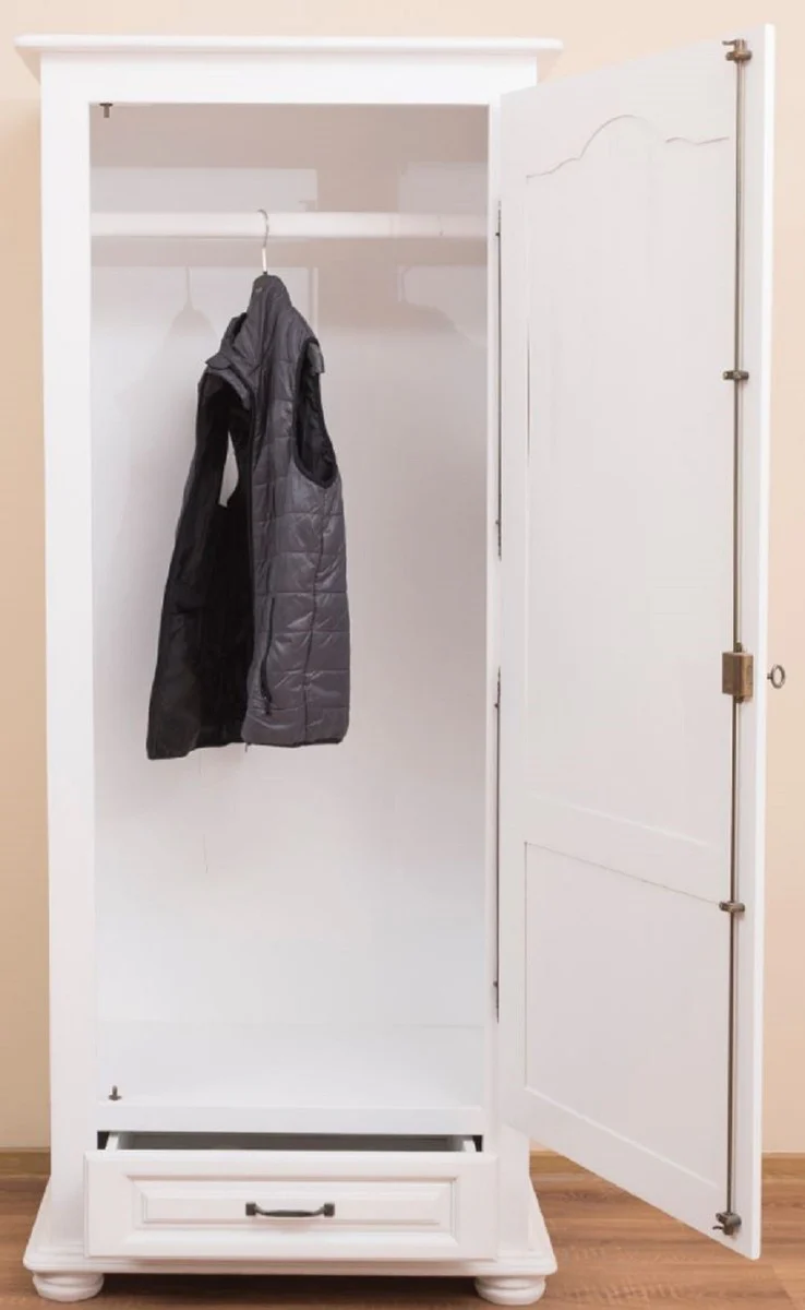 Country house style bedroom cupboard / wardrobe with door and drawer white 79.5 x 54 x H. 186 cm - bedroom furniture