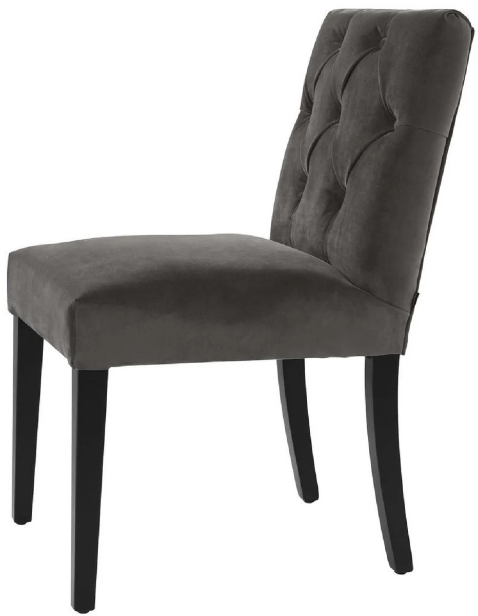 Luxury dining room chair gray / black 51 x 64 x H. 90 cm - Chesterfield kitchen chair with elegant velvet fabric - Luxury dining room furniture