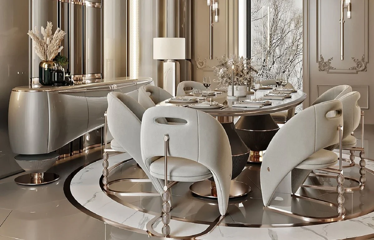 Luxury dining room set gray / dark gray / copper - 1 luxury dining table & 8 luxury dining room chairs - dining room furniture - luxury furniture - luxury furnishings