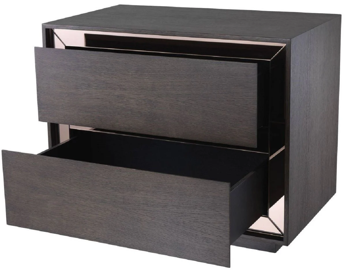 Luxury bedside table mocha / bronze color 76.5 x 46 x H. 62 cm - side table with 2 drawers and mirror glass - luxury furniture