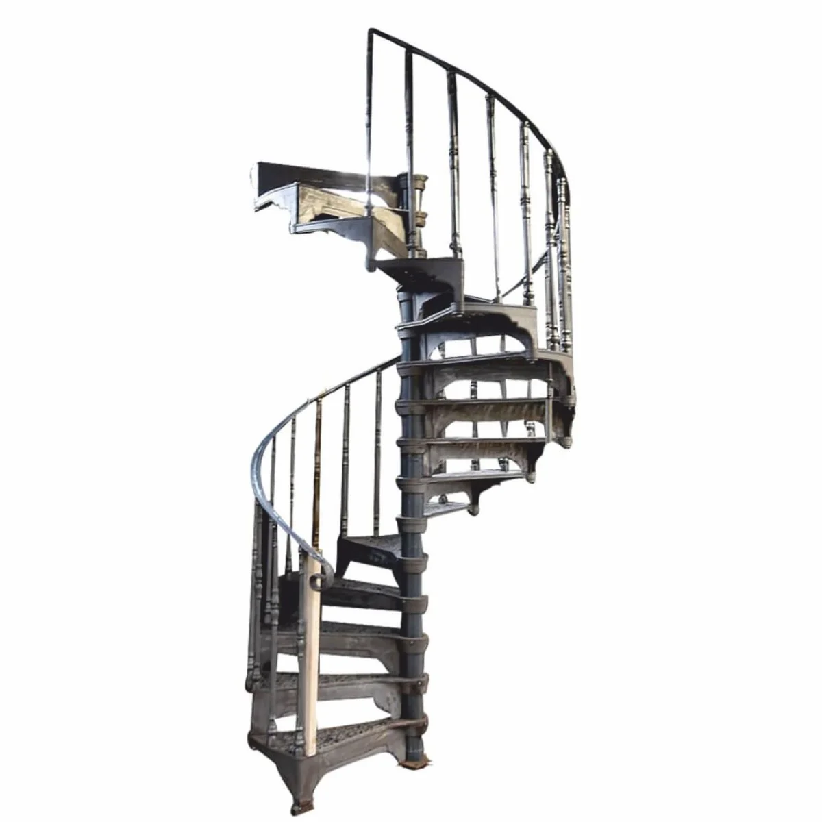 Cast iron spiral staircase with railing left side gray H. 302 cm - Rustic spiral staircase