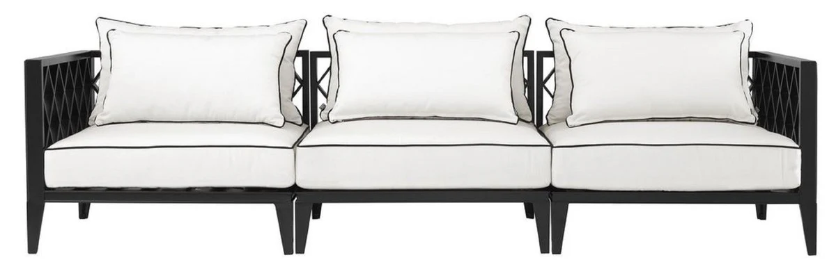 Luxury living room sofa with cushions matt black / white 275.5 x 93 x H. 69 cm - living room furniture