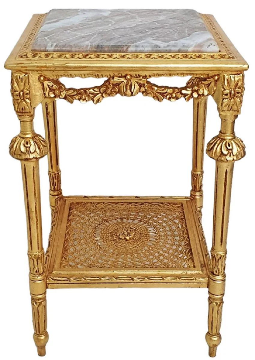 Baroque side table gold / gray - magnificent antique style solid wood table with marble top - living room furniture in baroque style - baroque furniture