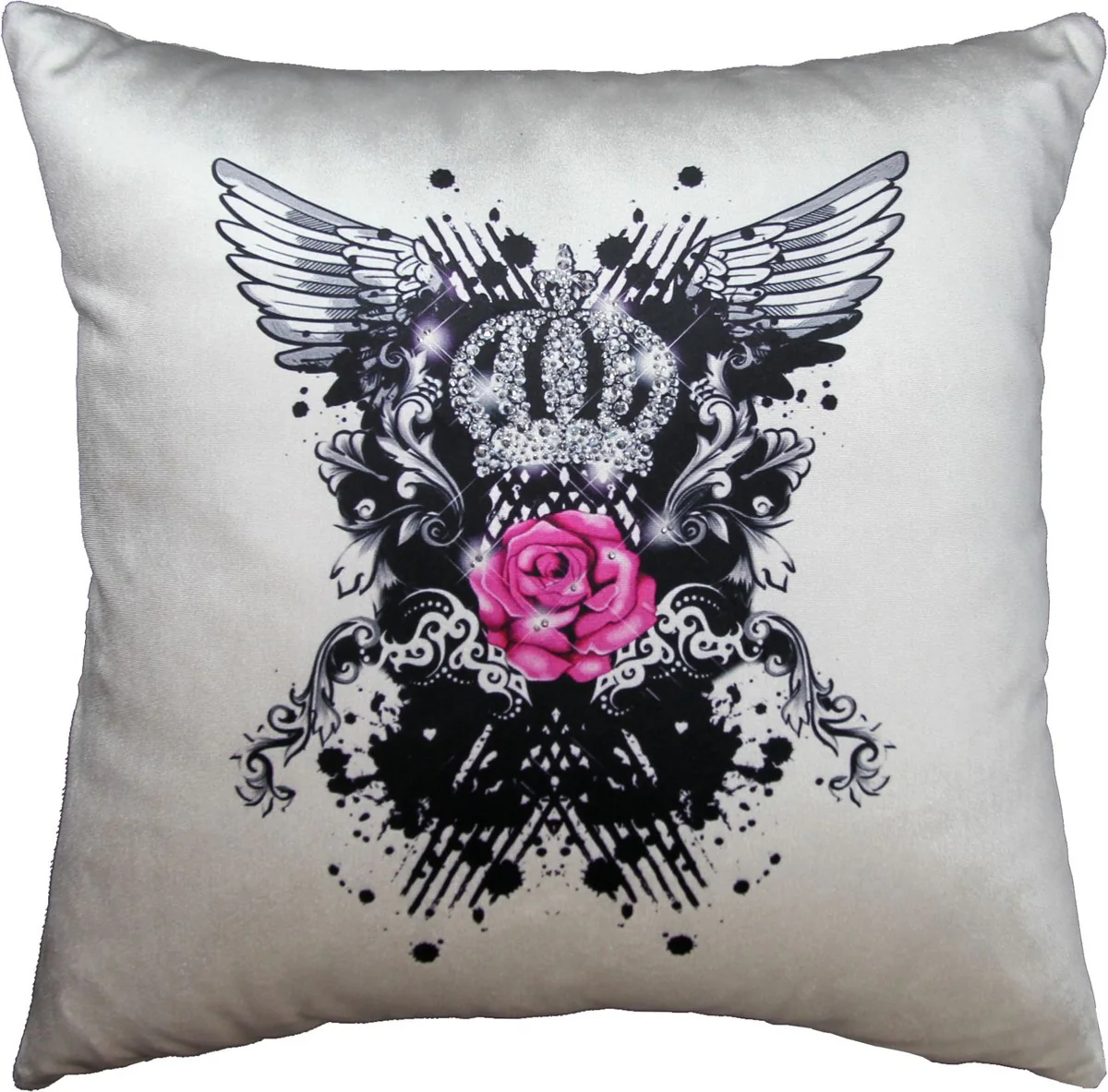 Harald Glööckler Luxury Decorative Cushion Pink Rose Pompöös by Cream / Black Mod2 Crown with Rhinestones - Glööckler Cushion