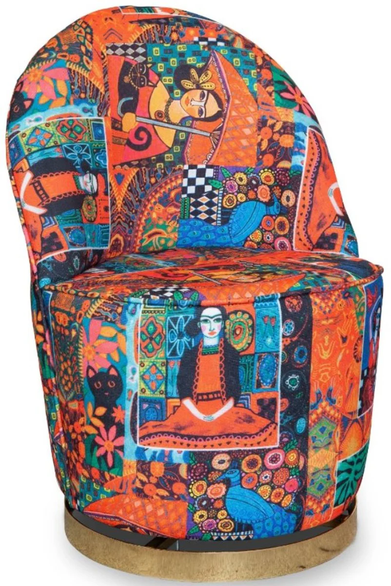 Designer Art Deco Living Room Set Multicolored / Gold - 2 Sofas & 2 Swivel Armchairs - Living Room Furniture - Art Deco Furniture