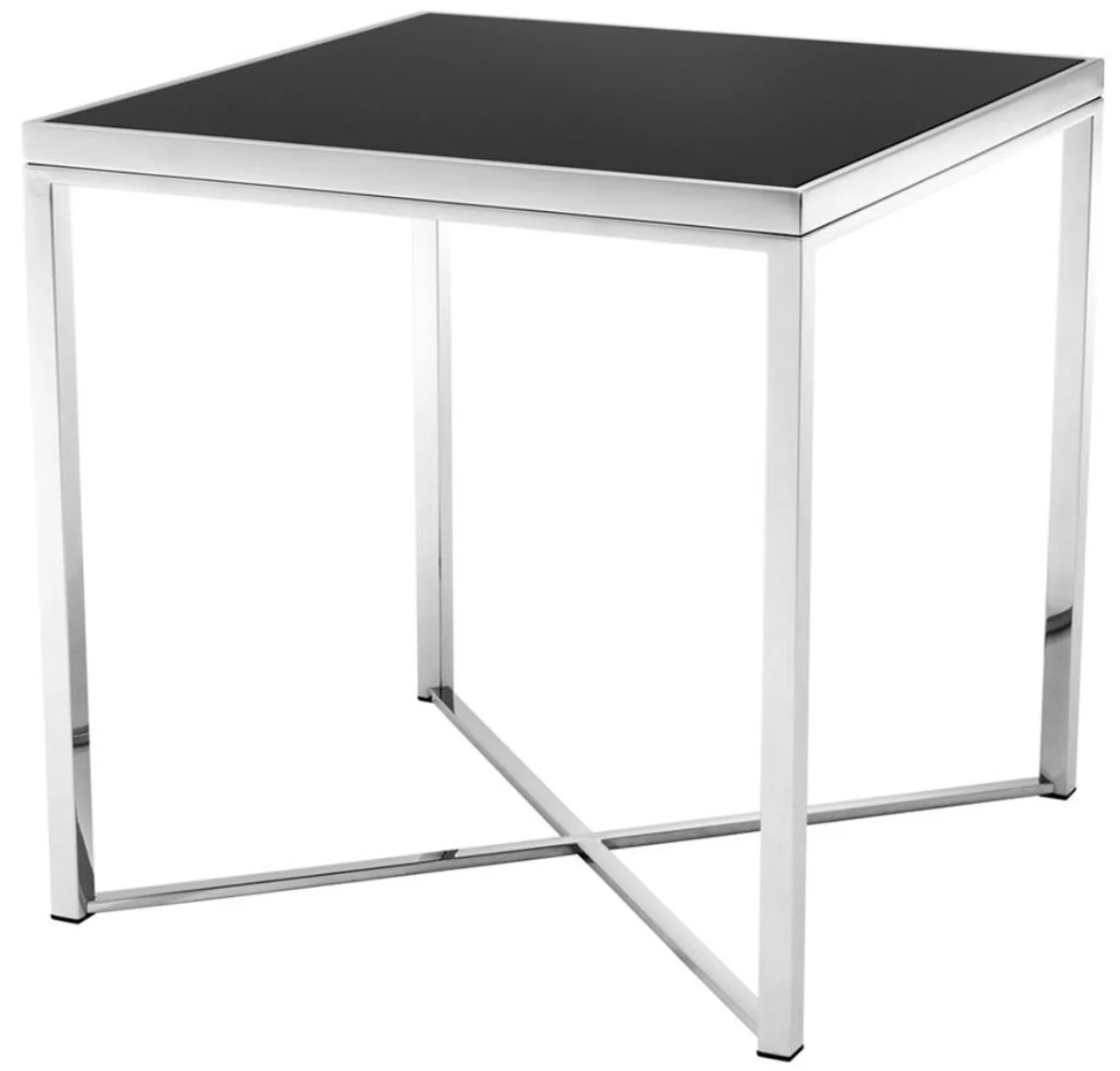 Luxury stainless steel side table with black glass top 61 x 61 x H. 61.5 cm - living room furniture