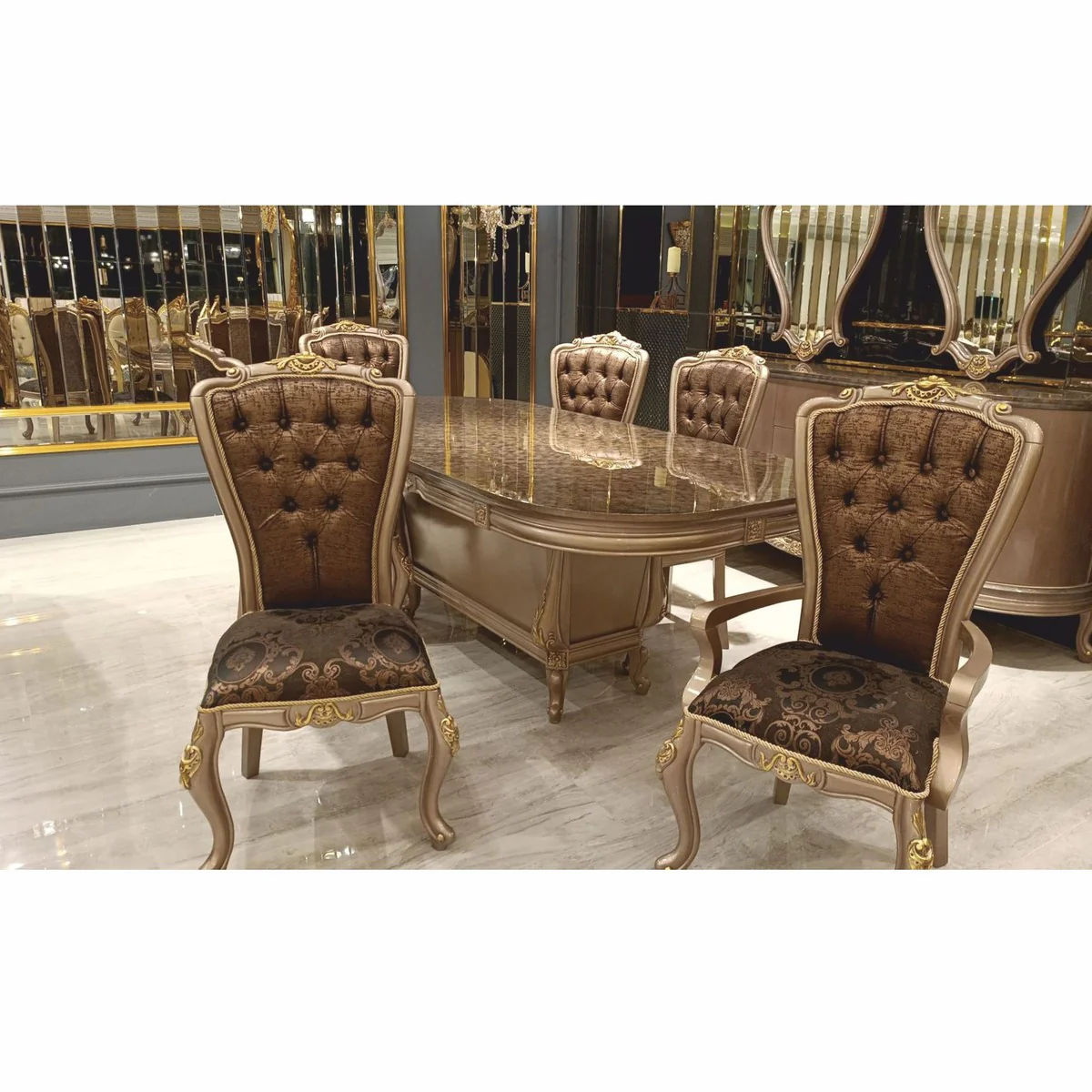 Luxury Baroque Dining Room Chair with Armrests Black / Gray / Gold H. 113 cm - Baroque Furniture