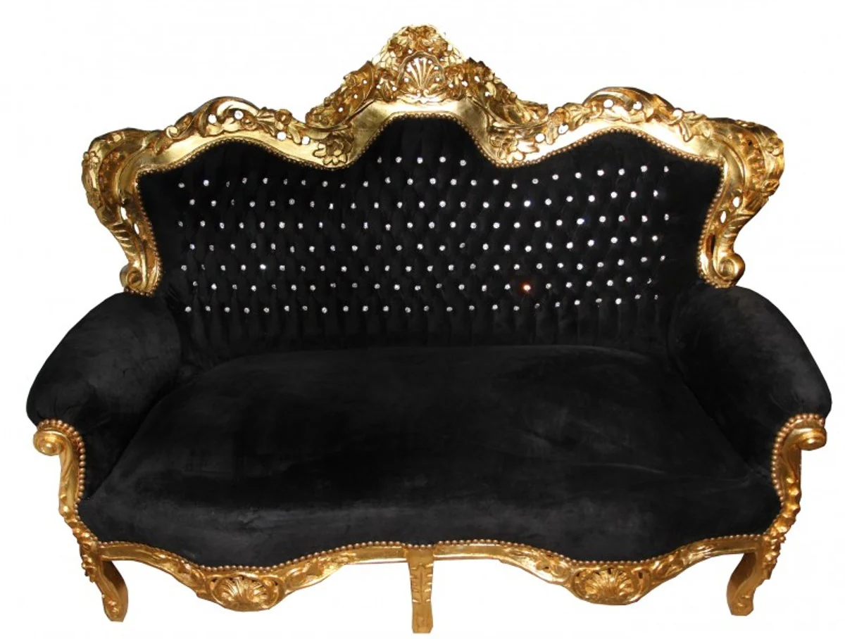 Baroque 2-seater sofa Master black / gold with bling bling glitter stones