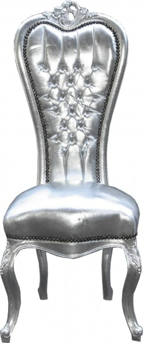 Baroque throne chair Queen Anne silver/silver - high-back chair