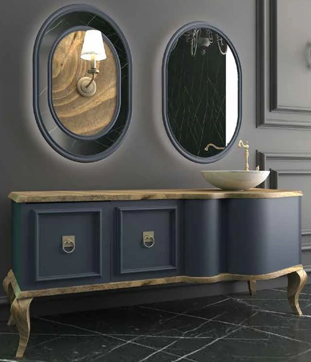 Luxury baroque bathroom set natural colors / blue - 1 washbasin with 2 doors and 1 sink and 2 wall mirrors - Magnificent bathroom furniture