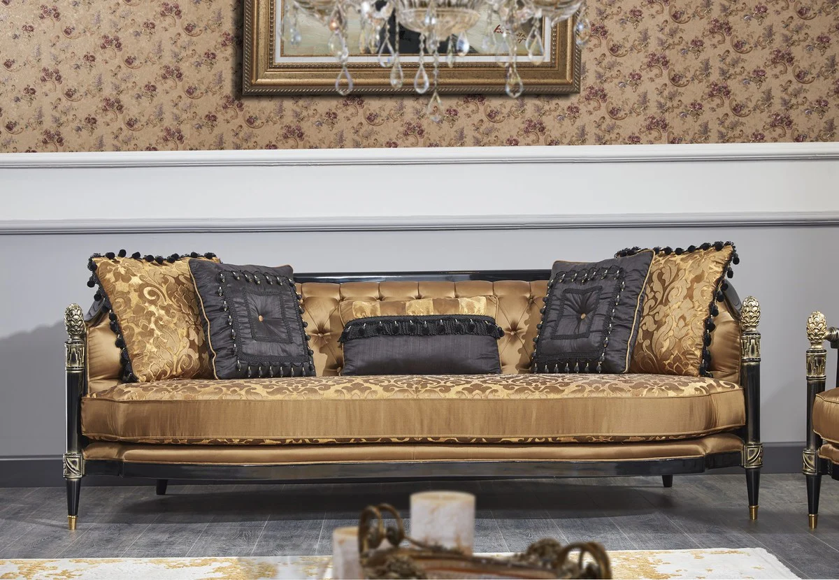 Luxury Baroque Chesterfield Sofa Gold / Black 231 x 94 x H. 83 cm - Baroque living room furniture