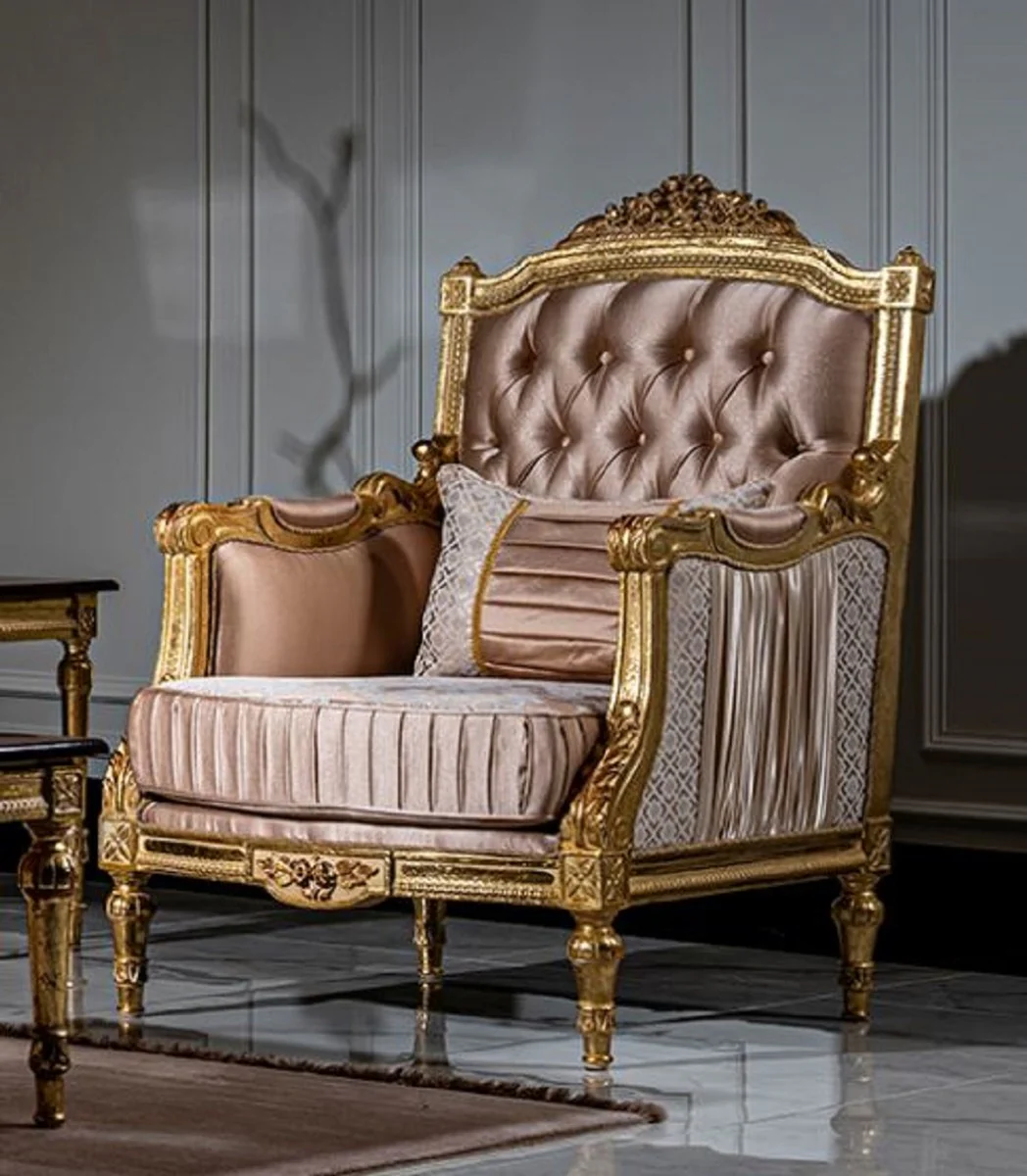 Luxury baroque living room set pink / white / gold - 2 sofas & 2 armchairs & 1 coffee table - magnificent living room furniture in baroque style