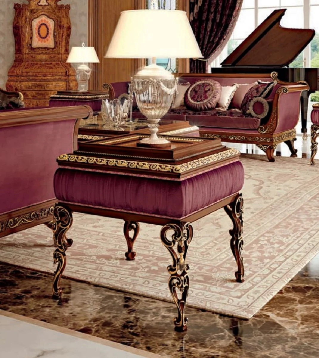 Luxury Baroque Sofa Purple / Brown / Gold - Baroque style living room sofa with elegant pattern - Baroque furniture - Baroque living room & hotel furniture - Luxury quality - Made in Italy