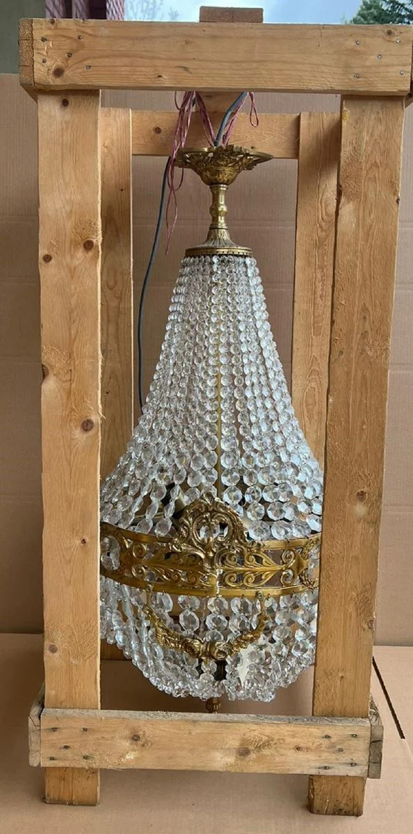 Barock Kristall Kronleuchter Messing Ø 45 x H. 95 cm - Runder Barockstil Kronleuchter - Barock Wohnzimmer Kronleuchter - Edel & Prunkvoll