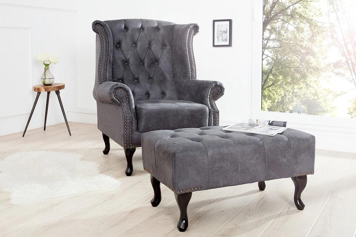 Chesterfield footstool gray antique look from Casa Padrino