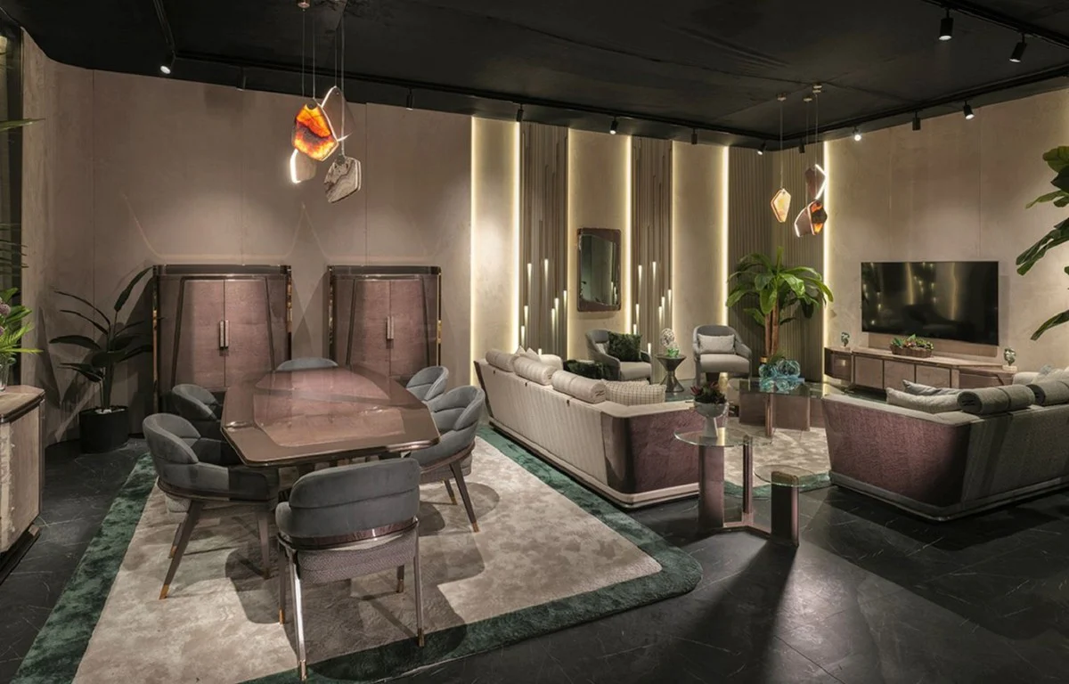 Luxury dining table gray / gold 252 x 112 x H. 79 cm - solid wood dining room table - dining room furniture - luxury furniture - luxury furnishings