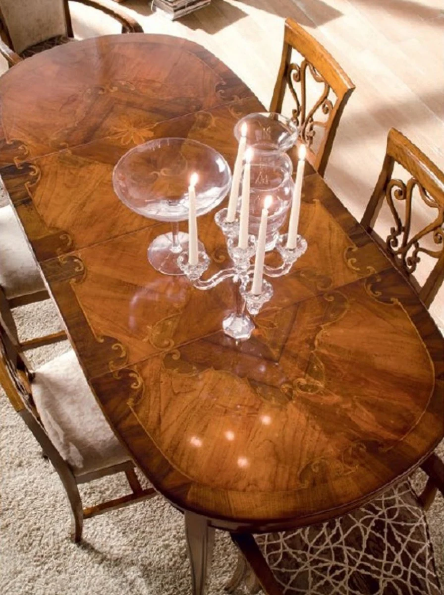 Luxury Biedermeier solid wood dining table brown inlaid - Oval extendable dining room table - Biedermeier dining room furniture - Luxury quality - Made in Italy