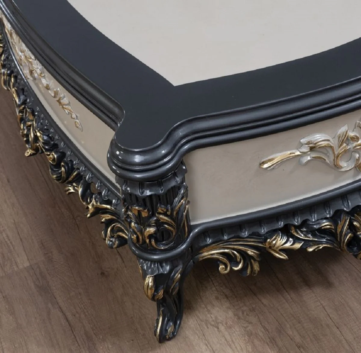 Luxury baroque coffee table cream / gray / gold - handmade solid wood living room table - magnificent solid wood living room furniture in baroque style