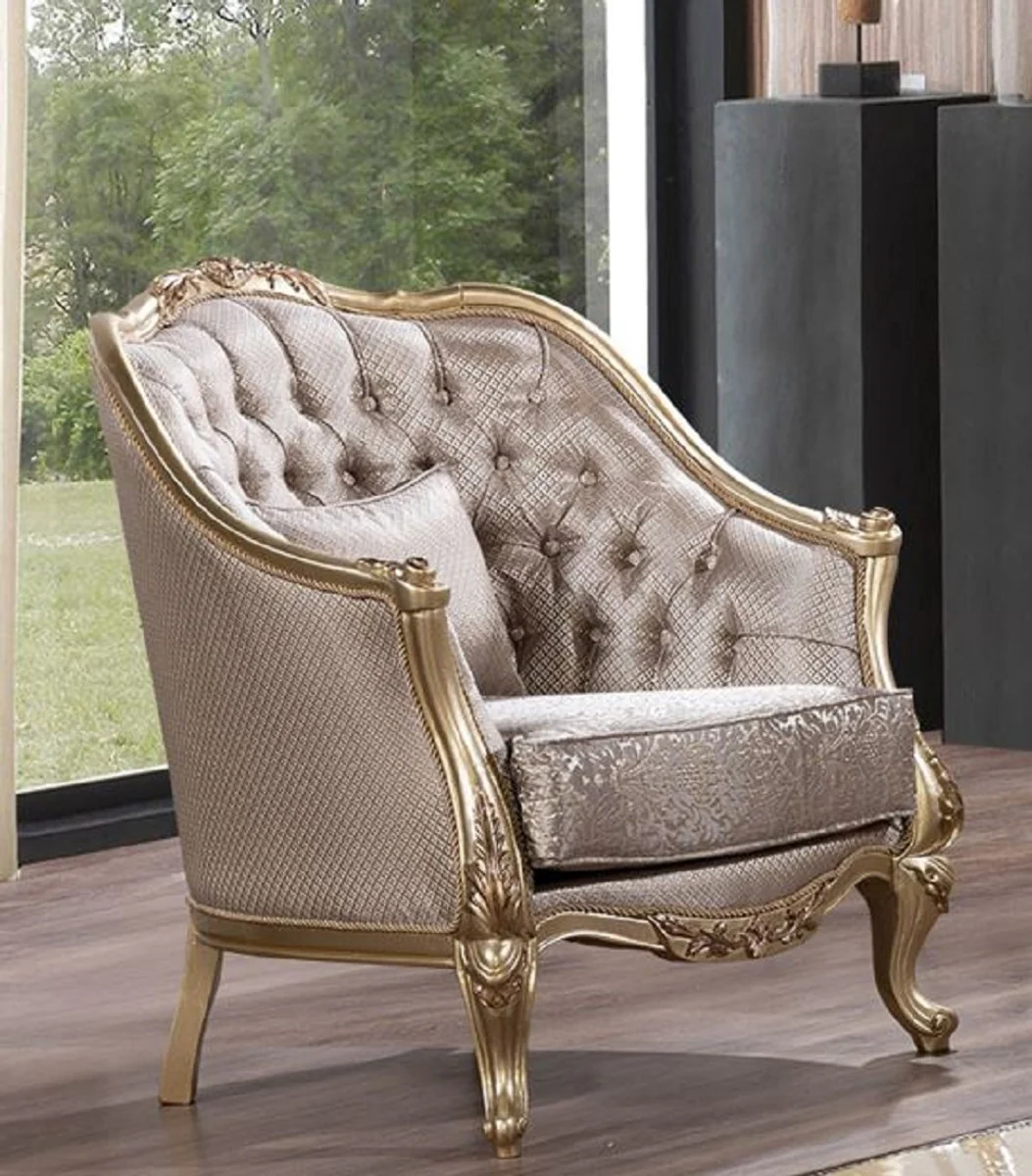 Luxury Baroque Living Room Set Silver / Gold - 2 Baroque Sofas & 2 Baroque Armchairs & 1 Baroque Coffee Table - Luxury Living Room Furniture in Baroque Style - Baroque Furniture - Noble & Ornate