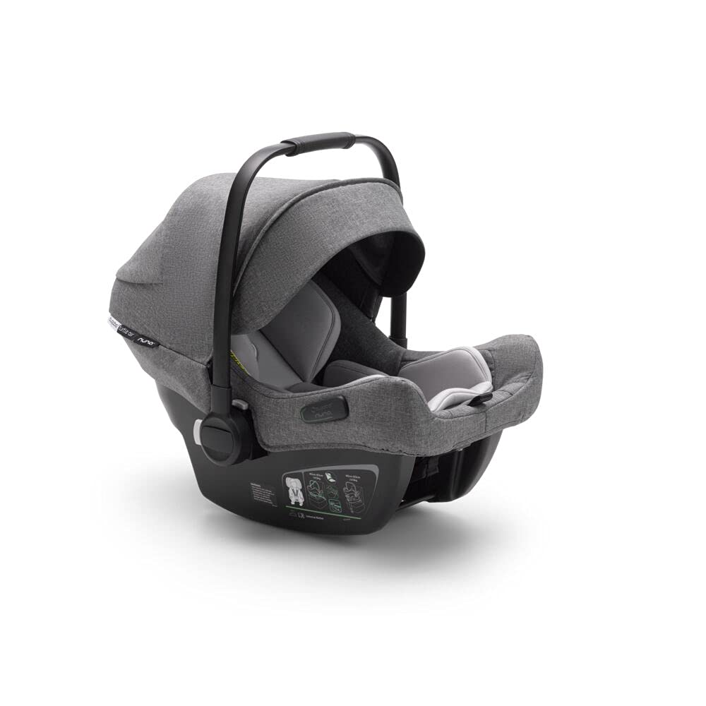 Bugaboo Turtle Air von Nuna Car Seat + Recline Base - Kompatibel mit Bugaboo Fox, Lynx, Donkey Bee und Ant Strollern - Passt Infants 4 bis 32 Pounds - Leichter Autositz - Grau Melange