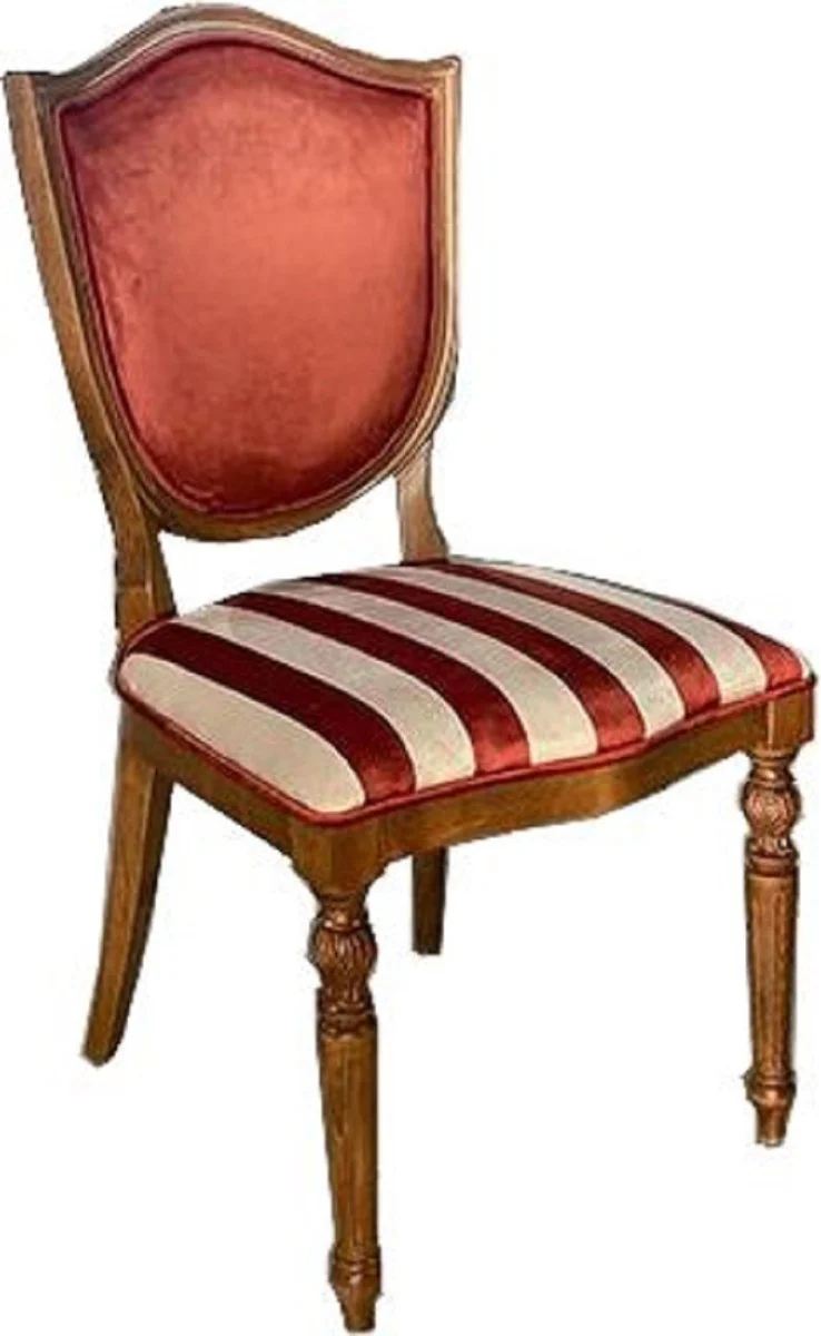 Luxury Art Deco Dining Room Chair Bordeaux Red / White / Brown - Elegant Solid Wood Chair with Stripes - Dining Room Furniture - Art Deco Furniture
