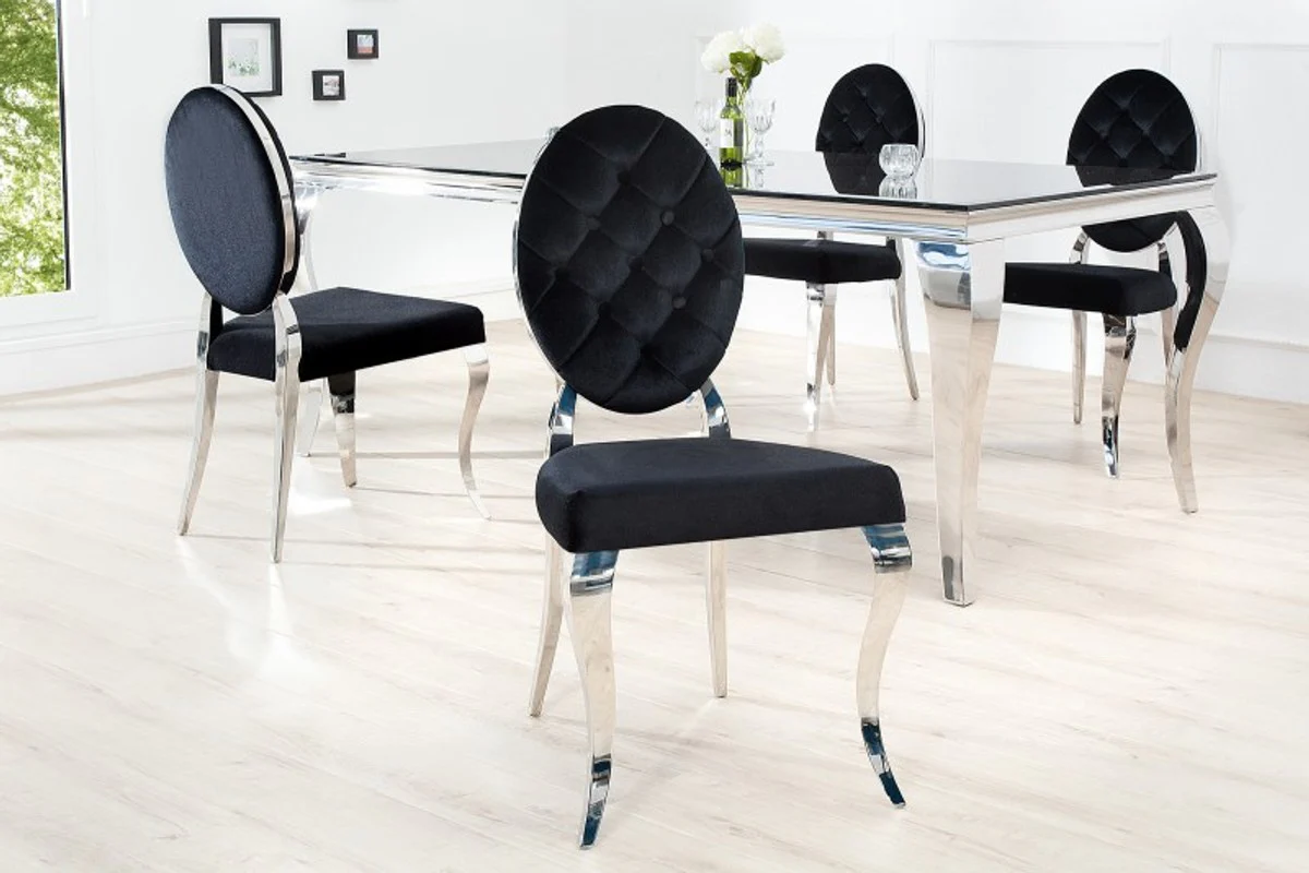 Designer dining room chair black / silver without armrests - designer chair