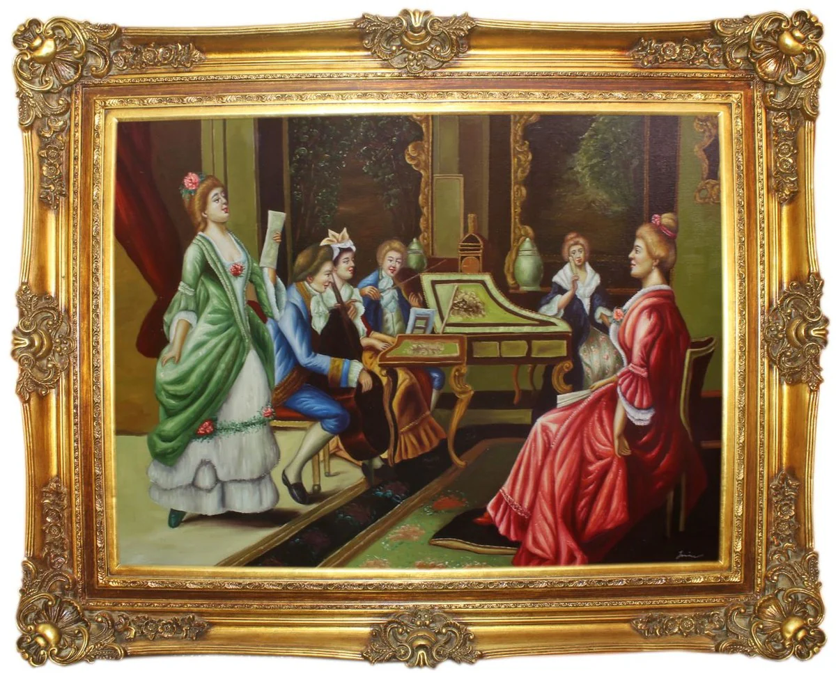 Baroque oil painting The Concert Multicolored / Gold 160 x 10 x H. 130 cm - Hand-painted painting with a magnificent frame in the Baroque style - Decoration in the Baroque style