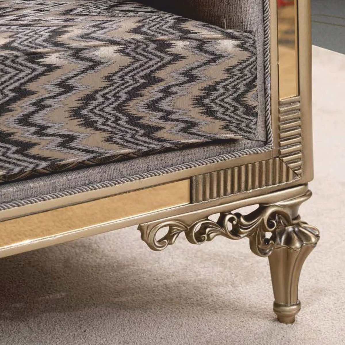 Luxury Baroque Living Room Sofa Gray / Gold 230 cm - Baroque Furniture