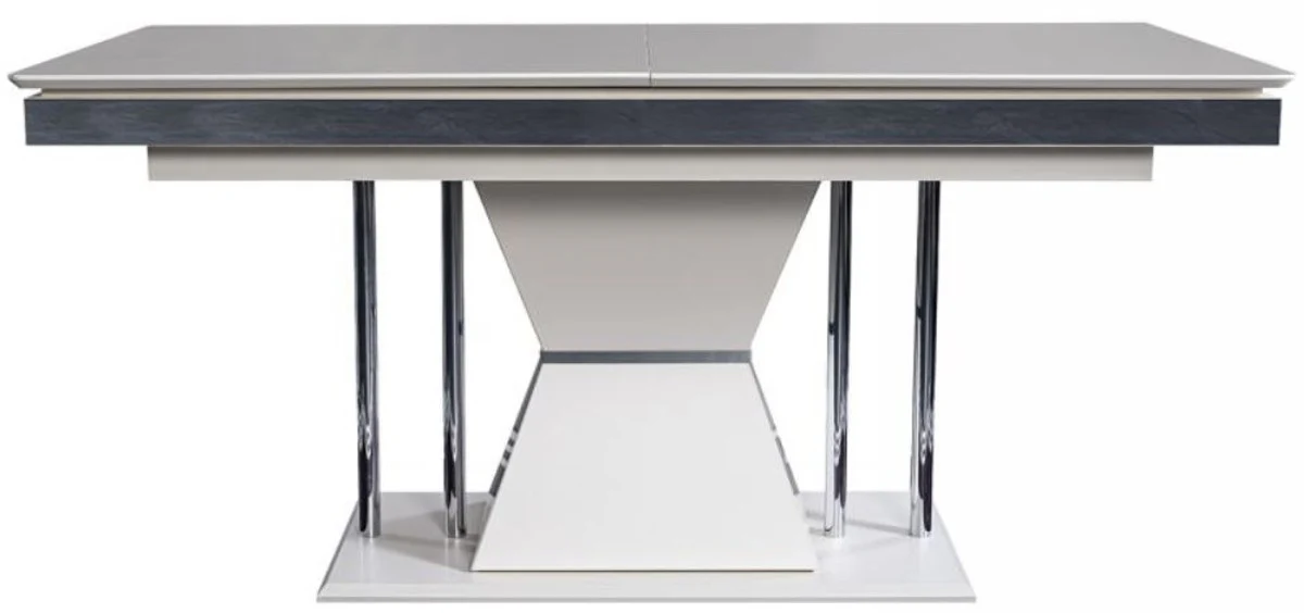 Luxury Art Deco dining table white / gray / silver 164 x 92 x H. 77 cm - Dining room table - Kitchen table - Noble Art Deco dining room furniture